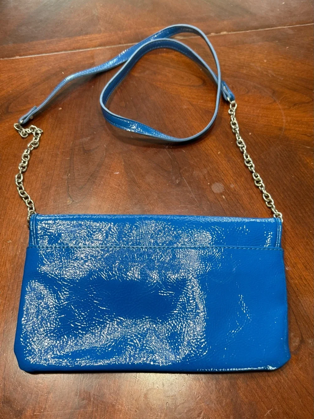 Nine West Patent Blue Crossbody Clutch with Chain Strap